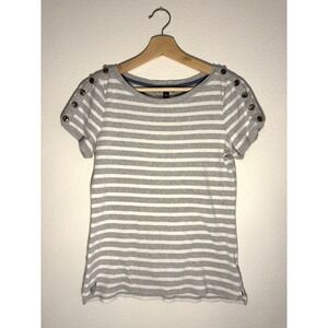 Lauren Ralph Lauren Womens Top Short Sleeve Striped Sz M Button Detail